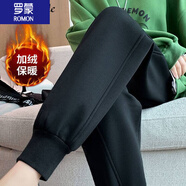 羅蒙（ROMON）    加絨運(yùn)動(dòng)褲女2025秋冬款外穿高個(gè)子衛(wèi)褲時(shí)尚百搭寬松灰色保暖 黑色【加絨】 M 【建議100-115斤】