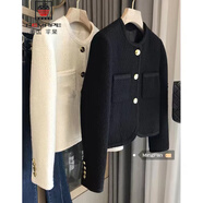 AEMAPE2022年新款早秋季女裝小香風(fēng)粗花呢子小西裝短款外套別致上衣 白色 S -95斤以下