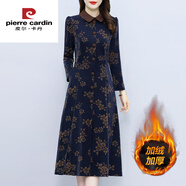 皮爾卡丹（pierre cardin）冬天加絨加厚打底連衣裙2025新款女秋冬季中年媽媽氣質(zhì)中長(cháng)款裙子 圖片色(加絨加厚) 后拉鏈 扣子是裝飾 今年流行的 M (90-105斤)
