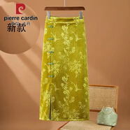 皮爾卡丹金絲絨重工半身裙秋冬加絨國風(fēng)盤(pán)扣裙子中長(cháng)款開(kāi)叉高腰包臀裙百搭 黃色【不加絨】 XL 建議100-115斤