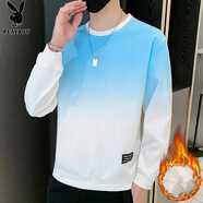 花花公子（PLAYBOY）長(cháng)袖t恤男春秋2025新款圓領(lǐng)寬松潮流重磅百搭上衣休閑時(shí)尚衛衣男 白藍 加絨 Q-ZLHH171R XL