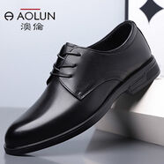 澳倫（aolun）男鞋2025新款商務(wù)休閑真皮軟底透氣輕奢黑色 黑色 41