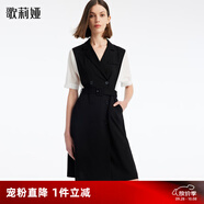 歌莉婭OL風(fēng)連衣裙夏裝女黑色拼接通勤醋酸氣質(zhì)V領(lǐng)小個(gè)子1B4C4K080 00B黑色 L