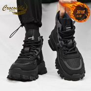 鱷魚(yú)恤馬丁靴男秋冬季戶(hù)外登山鞋工裝防滑運動(dòng)老爹鞋加絨雪地靴高幫棉鞋 黑色加絨款 40
