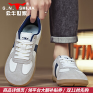 公牛世家男鞋2025新款秋冬季百搭德訓鞋子男士運動(dòng)板鞋軟底復古阿甘休閑鞋 白藍【四季款單鞋】GN124101423 41 （運動(dòng)鞋碼）