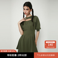 moussy新品Y2K甜美泡泡袖鏤空收腰連衣裙女030GSI83-2070 卡其色150 S