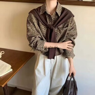 為知樹(shù)韓系豹紋長(zhǎng)袖襯衫女秋季2025新款時(shí)尚針織拼接寬松顯瘦百搭上衣潮 增咖色+ M 85-105斤