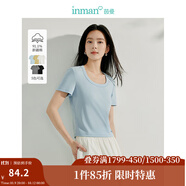 茵曼（INMAN）撞色羅紋棉女裝U領(lǐng)短袖T恤修身氣質(zhì)通勤2025夏季新款短款上衣 蝶翅藍(lán) -18518134 L