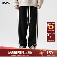 BJHG【2.0】 不計后果春秋環(huán)保麂皮絨串標拼接休閑褲子男潮流直筒長(cháng)褲 黑色 2XL (160-200斤）