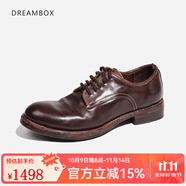 dreambox鈞博皮鞋男商務(wù)正裝意大利馬臀皮復(fù)古手工沿條縫線男鞋 紅棕色 44