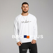 胖哥哥加肥加大長(cháng)袖T恤男裝潮胖子T恤大碼長(cháng)袖打底衫圓領(lǐng)印花長(cháng)袖 白色PA 2XL （170-190斤）