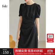范思藍(lán)恩黑色氣質(zhì)通勤短袖連衣裙女夏季短袖法式收腰顯瘦裙子2038 氣質(zhì)黑 XL