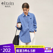 Olrain歐芮兒格子襯衫秋季女裝寬松通勤慵懶風(fēng)MIU系襯衣上衣衣服 藍色格子 M