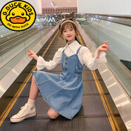 G.duck女童吊帶牛仔裙春秋2025新款兒童裙子韓版中大童連衣裙春秋背帶裙 背帶吊帶牛仔裙 單裙子哦 130 正碼