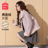 名創(chuàng  )優(yōu)品（MINISO）麂皮絨短款厚外套女秋冬季2025年新款潮流小香風(fēng)呢子韓版抓絨衣服 霞光粉 M /160(體重100-115斤)