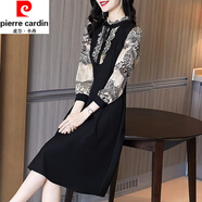 皮爾卡丹（pierre cardin）春秋季新款連衣裙時尚寬松A字裙長袖荷葉邊中長款連衣裙氣質(zhì)顯瘦 黑色 L 建議100-115斤