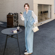 桂雪格小香風(fēng)套裝女秋季2025新款高級感穿搭一整套法式小姿馬甲三件套 藍色三件套【面料升級版】 M 【115斤內】