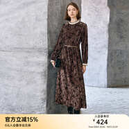 顏域（YANYEE）法式復古絲絨連衣裙女2025新款冬咖色中長款木耳邊領(lǐng)長袖裙子 咖色 S