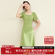 尚都比拉短袖連衣裙女夏季赫本風(fēng)通勤裙子中長(zhǎng)A字裙 綠色122L40507X  M