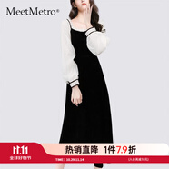 MeetMetro瑪依爾時(shí)尚連衣裙女2025秋季新款拼接燈籠袖高級(jí)感裙子 黑色【現(xiàn)貨閃電發(fā)】 M