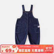 嘟嘟家寶寶褲子秋裝兒童寬松背帶褲秋款男童休閑牛仔褲女童長褲時尚 深藍色 100