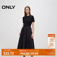 ONLY2025秋季新款優(yōu)雅氣質(zhì)純色拼接短袖長裙連衣裙女|125107024 H1Z 黑色 XS