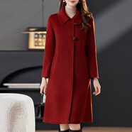 WONST新娘結婚毛呢大衣紅色毛呢外套瑪古芭紅色雙面羊絨大衣女2025秋冬 紅色 M 均碼