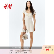 H&M女裝連衣裙2025年秋季新款蕾絲邊喇叭裙擺連身裙1275441 奶油色 XS 155/80