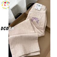 CS.LION芭蕾風(fēng)蝴蝶結刺繡牛仔褲女夏季新款設計感高腰顯瘦闊腿拖地長(cháng)褲子 彩色噪點(diǎn) XL 【建議120-135斤】