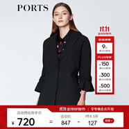 PORTS寶姿  新品商場(chǎng)同款毛呢大衣女優(yōu)雅喇叭袖翻領(lǐng)中長(cháng)大衣 黑色 L (8)