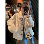 AEMAPE羊羔絨外套女2025秋冬新款韓版百搭小個(gè)子短款開衫寬松毛絨上衣 淺杏色 厚款 M