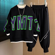 FAIRCHILD男童衛衣套裝春款運動(dòng)服中大童春秋季洋派兒童2025新款帥氣潮童裝 黑色套裝2499 180 cm