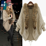 DXOT2025歐美短外套毛衣秋冬新款女長(cháng)袖寬松毛領(lǐng)針織衫開(kāi)衫厚蝙蝠衫潮 圖片色【優(yōu)質(zhì)款】 均碼 60-160斤