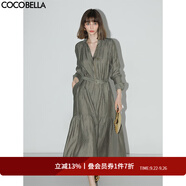 COCOBELLA萊賽爾肌理褶皺連衣裙輕熟女秋氣質(zhì)長袖襯衫裙FR915-4 軍綠色 S