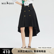 謎底夏季簡(jiǎn)潔優(yōu)雅雙排扣前短后長(zhǎng)高腰A型外搭半裙235MB6015 黑色 XL
