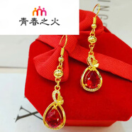青春之火沙金耳環(huán)女經(jīng)典百搭復(fù)古個(gè)性耳墜女士長款流蘇氣質(zhì)耳環(huán) 水滴蝴蝶結(jié)紅色
