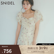 SNIDEL2025春夏新品優(yōu)雅淑女泡泡袖亮片雪紡印花連衣裙SWFO251088 黃色 M (1)