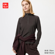 優(yōu)衣庫(kù)女裝HEATTECH彈力搖粒絨半拉鏈套頭衫/25秋冬新款479693 39 棕黑色 L /160/88A