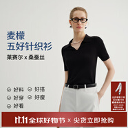 麥檬【雙11搶先購】MM爆款寬松連帽質(zhì)感針織衫毛衣上衣25秋冬新款 POLO領(lǐng)-短袖-黑色5G4930281 S