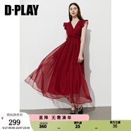 DPLAY2025年夏季新款紅色連衣裙女長(zhǎng)款法式敬酒服禮服裙子公主裙長(zhǎng)裙 果醬紅 XL