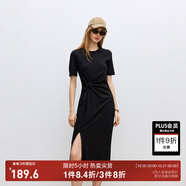ONLY夏季時尚休閑長款開叉收腰顯瘦連衣裙女|124261004 H1Z 黑色 S