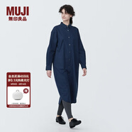 無(wú)印良品（MUJI）女式 水洗 平紋 襯衫領(lǐng)長(zhǎng)袖連衣裙秋季女裝裙子 BC2J7C4S 藏青色 L(165/88A)