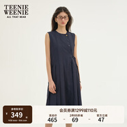 Teenie Weenie小熊女裝春夏知識分子寬松無袖百褶連衣裙收腰氣質(zhì)裙 藏青色 S