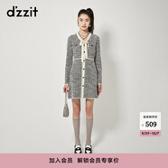 DZZIT地素長(cháng)袖針織連衣裙春秋季新款小香風(fēng)千鳥(niǎo)格提花設計裙子女 黑色 XS