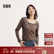 森馬（Semir）長(zhǎng)袖T恤女短款撞色打底衫簡(jiǎn)約風(fēng)秋季假兩件修身衣服101524101005