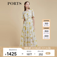 PORTS寶姿商場(chǎng)同款2022春夏新款女裝“絢爛夏花”印花連衣長(zhǎng)裙 亞麻淺金印花 M (6)