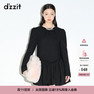 DZZIT地素明星同款春休閑圓領(lǐng)長袖連衣裙女3E1O6061A 黑色 XS