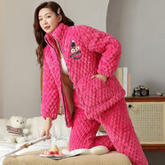 浪莎珊瑚絨睡衣女秋冬季三層夾棉加厚加絨冬天新款保暖女士家居服套裝 I- 6701粉色立領(lǐng)款 M 建議80-100斤