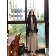 BOMP針織裙套裝蝙蝠袖毛衣開(kāi)衫巨好看早秋一整套穿搭秋日ootd秋季女款 棕色開(kāi)衫+卡其色長(cháng)袖連衣裙 S S宴會(huì )氣質(zhì)法式優(yōu)雅