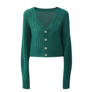 GIRDEAR/哥弟復古短款千金毛衣秋冬百搭V領(lǐng)多色針織開(kāi)衫1499159 墨綠 均碼 2(碼)